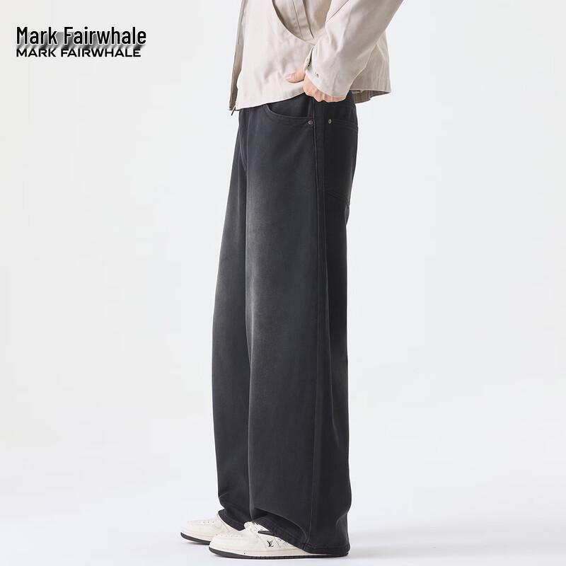 Mark Fairwhale Men's Vintage Faded Black Straight Wide-Leg Jeans