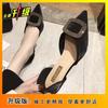 Pointed high heels women's spring and summer new versatile single shoes medium heel shallow mouth thin heel hollow women's shoes
