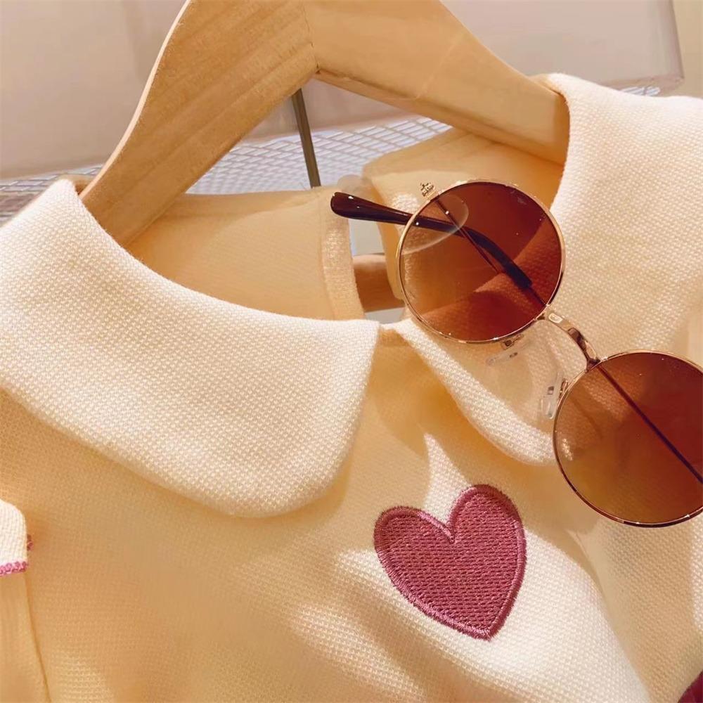 Summer Girls Clothing Set Embroidered Heart Pattern T-shirt+ Short Pants 2Pcs Suit For 2-8Years Kids Fashion Outfit