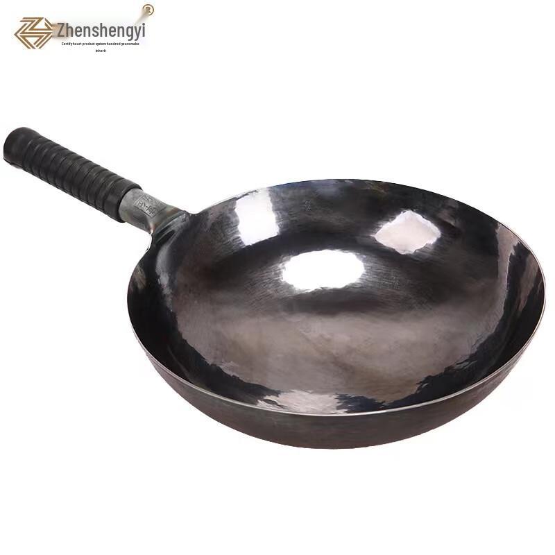 Oryginalny, ręcznie robiony wok z kutego żelaza Zhangqiu, wykończenie lustrzane