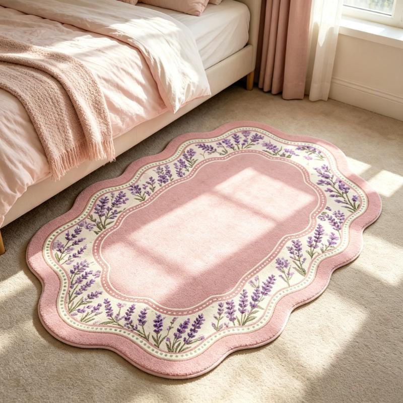 Meisjesachtige Stijl Tapijten voor Woonkamer Bloemen Slaapkamer Decoratie Tapijt Pluizig Zacht Onregelmatige Vorm Nachtkastje Tapijt Huis Pluche Vloermat 80x120cm