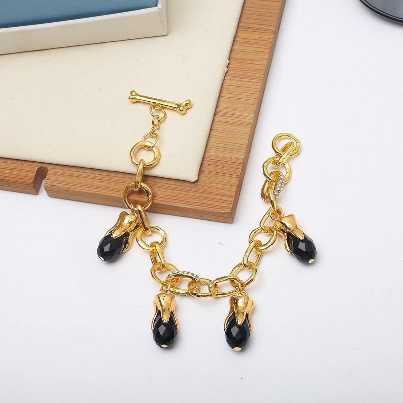 

European and American Style Summer Fresh Pearl Brass Bracelet Black Crystal Pendant Necklace Ot Clasp Choker Necklace Black Crystal Bracelet