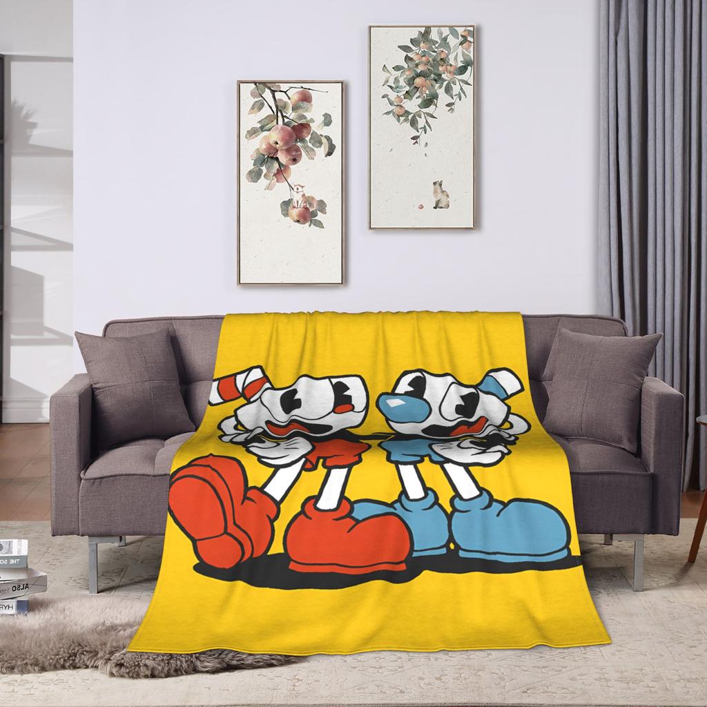 Cupheads & Mugmans Warm Soft Blanket Cartoon Kids Adult Plush Throw Blanket Graphic Couch Chair Flannel Bedspread Sofa Bed Cover