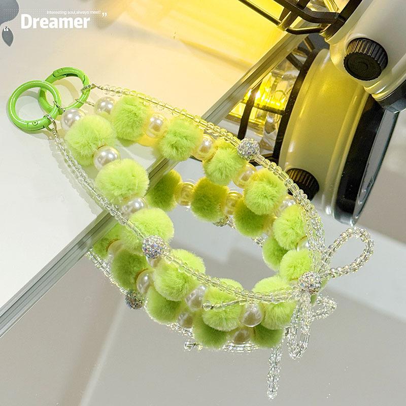

Double Chain Mobile Phone Strap Plush Phone Lanyard New Bag Pendant Keychain зелёный
