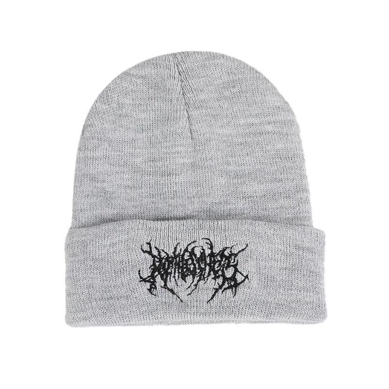New Gothic Street Punk Friends Embroidery Autumn Winter Warm Men's Spandex/Cotton Jacquard Ski Knitted Hat 48-50cm Head