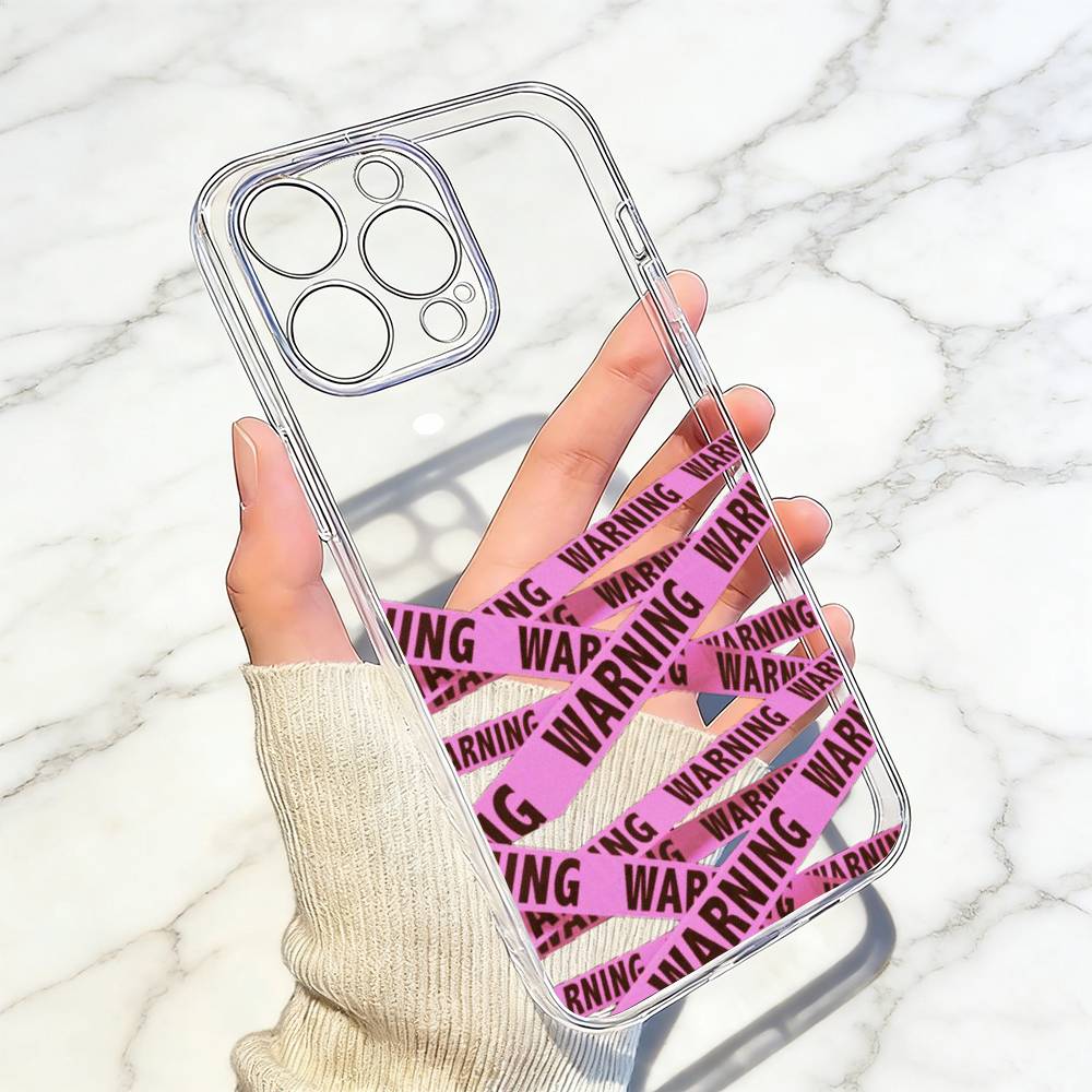 Warning tape Phone Case For iPhone 17 16 15 14 13 12 11 Mini Pro Max Plus Transparent Cover