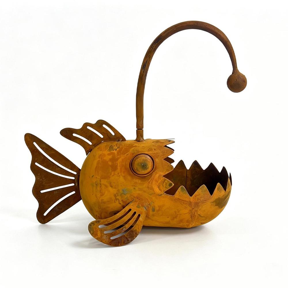 Rustproof Metal Fish Flower Pot Waterproof Succulent Planter Garden Courtyard Decor коричневый