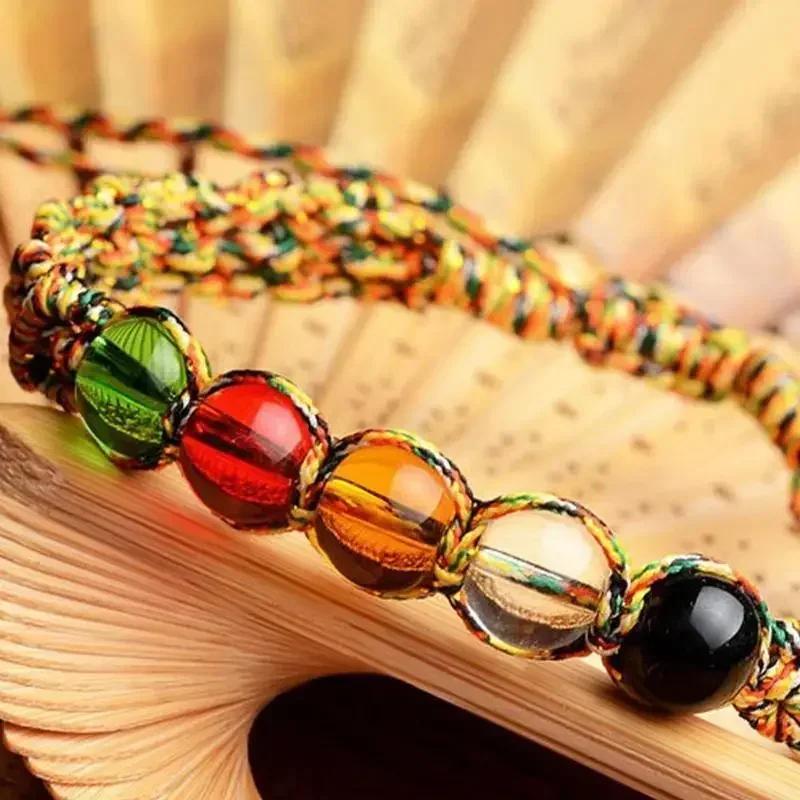 Lucky Beaded Bracelet Colorful Handmade Braided Rope Bracelets Natural Stone Bead Adjustable Bangle Unisex Jewelry