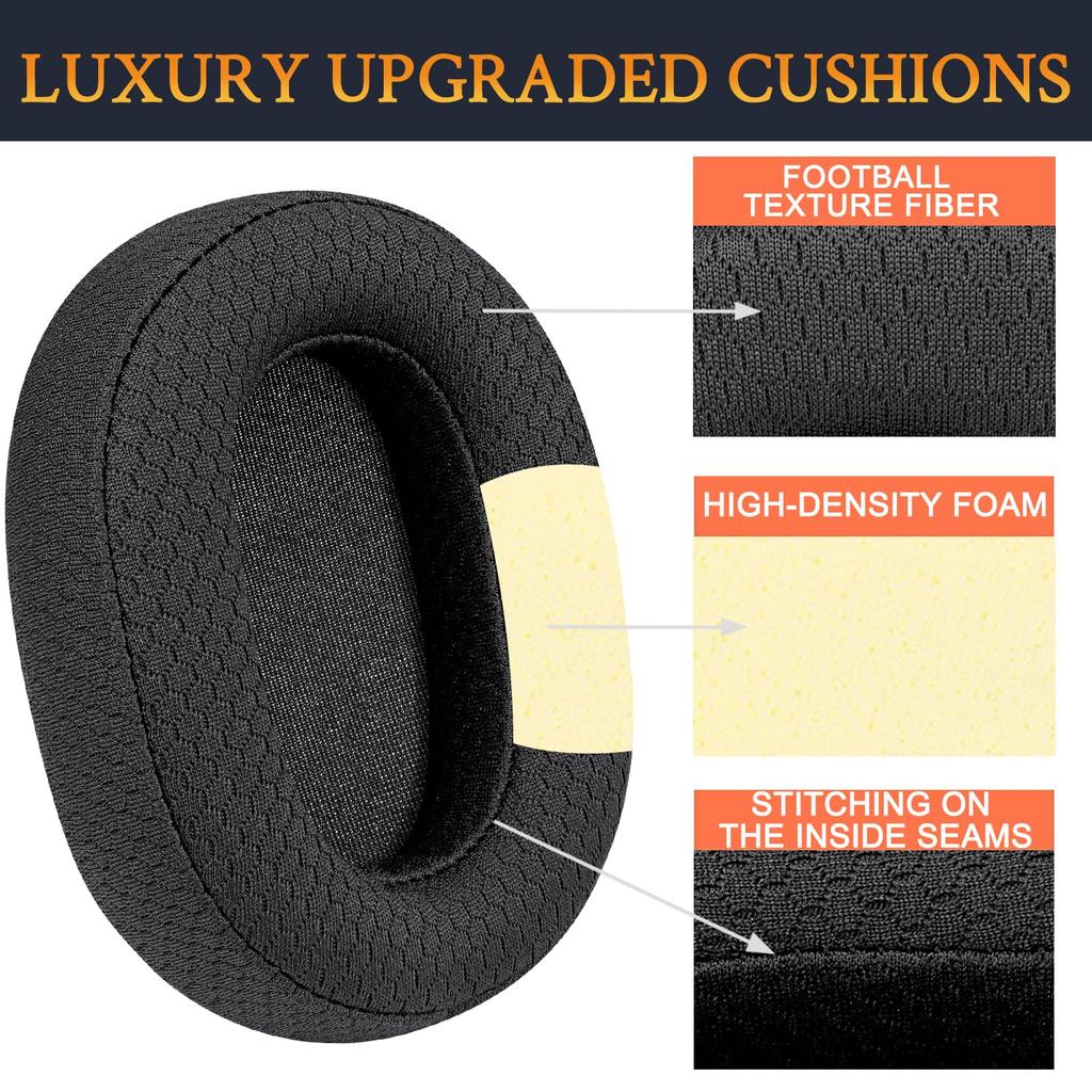 SOULWIT Replacement Ear Pads and Cushions for Sony Inzone H5 (WH-G500), Noise-Isolating Foam Earmuffs with Durable Mesh Fabric Ear Cups - Black
