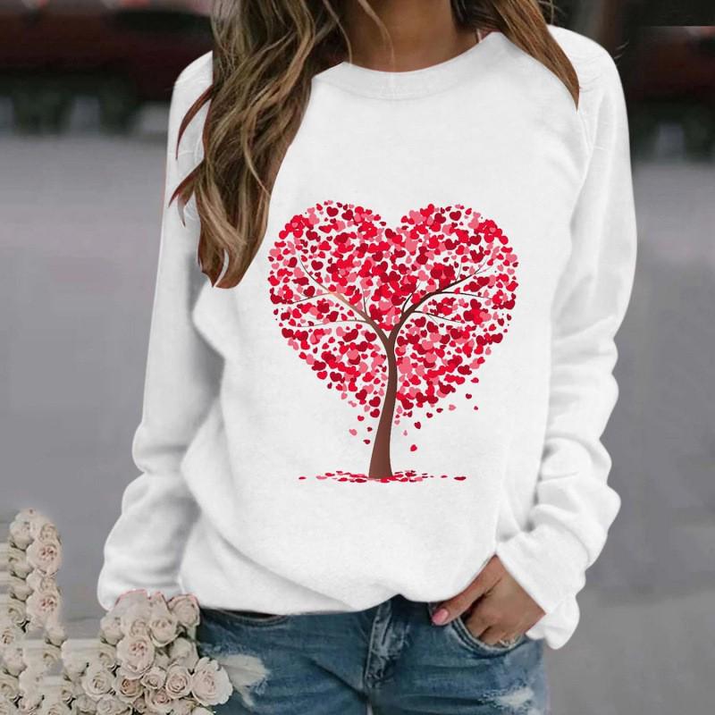 2025 European Valentine's Day Women's Red Love Heart Tree Hoodie