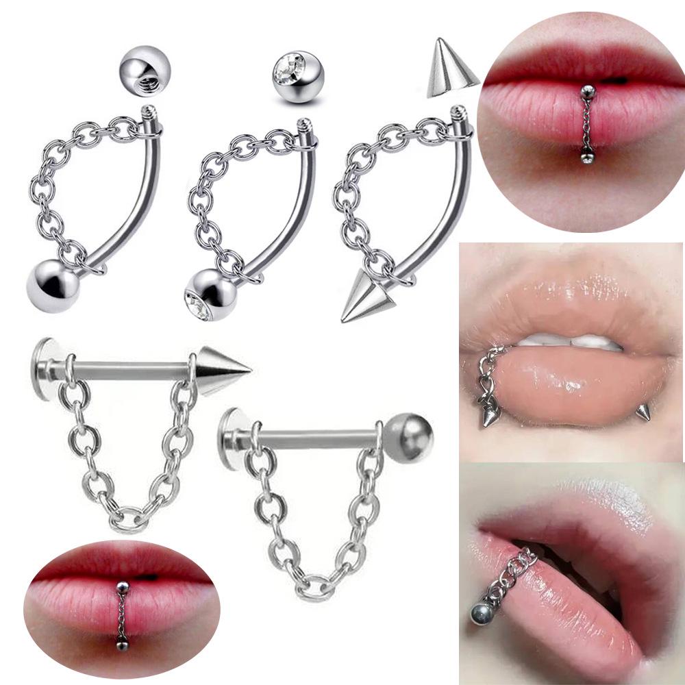 Multifunktionaler Lippen- und Augenbrauenstecker aus Edelstahl mit Kette und Konusdesign