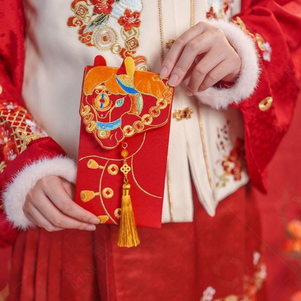 Chinese 2026 New Year Red Envelope Cartoon Glitter Frosted Lucky Money Pockets Thickened Blessing Horse Year Money Envelope
