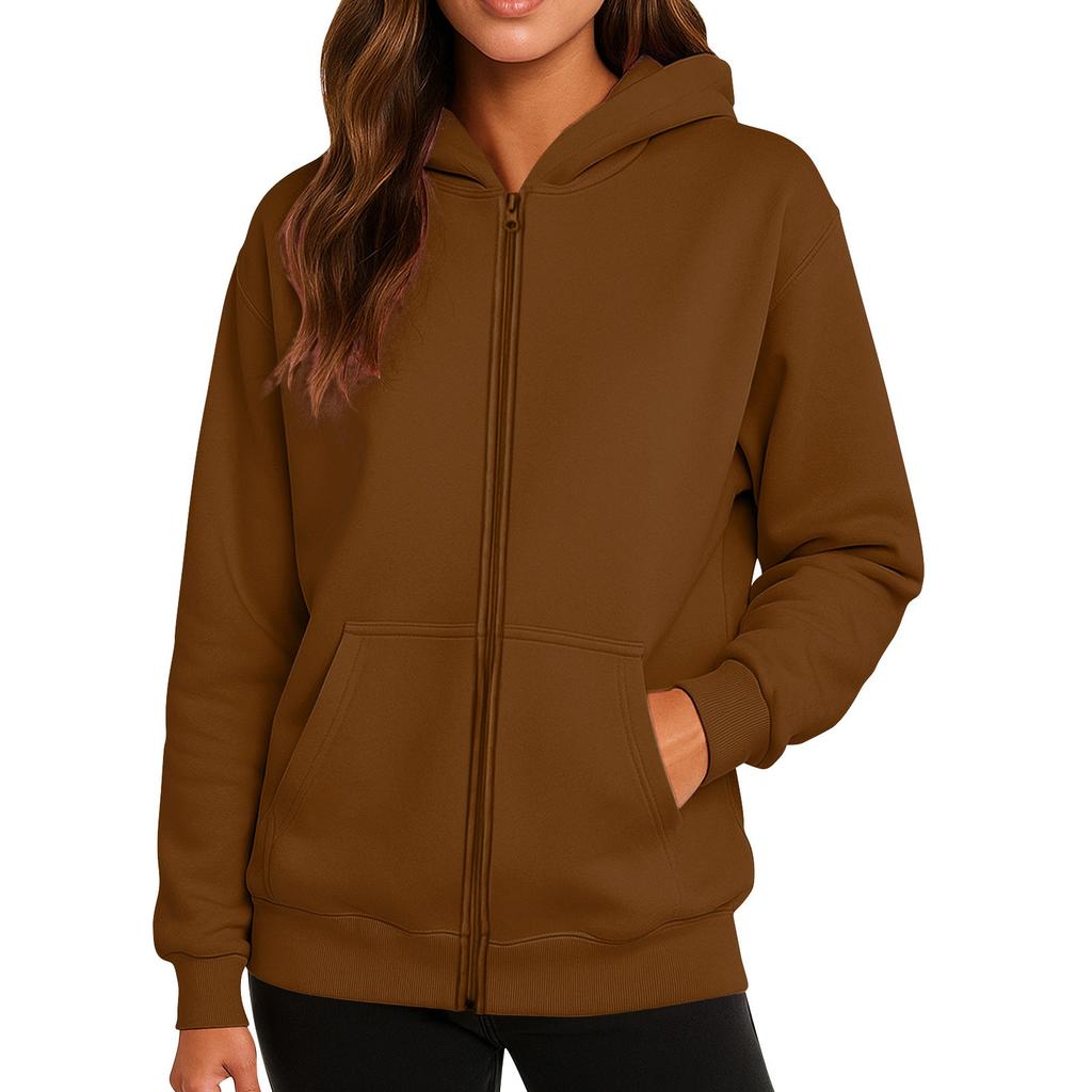 Ladies' Fashionable Solid Color Casual Hooded Long Sleeved Coat