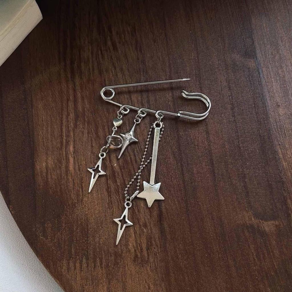 1Pc Starlight Pin Ins Korean Style Blogger Girlfriend Couple Metallic Style Y2K Silver Love Keychain Bag Pendant