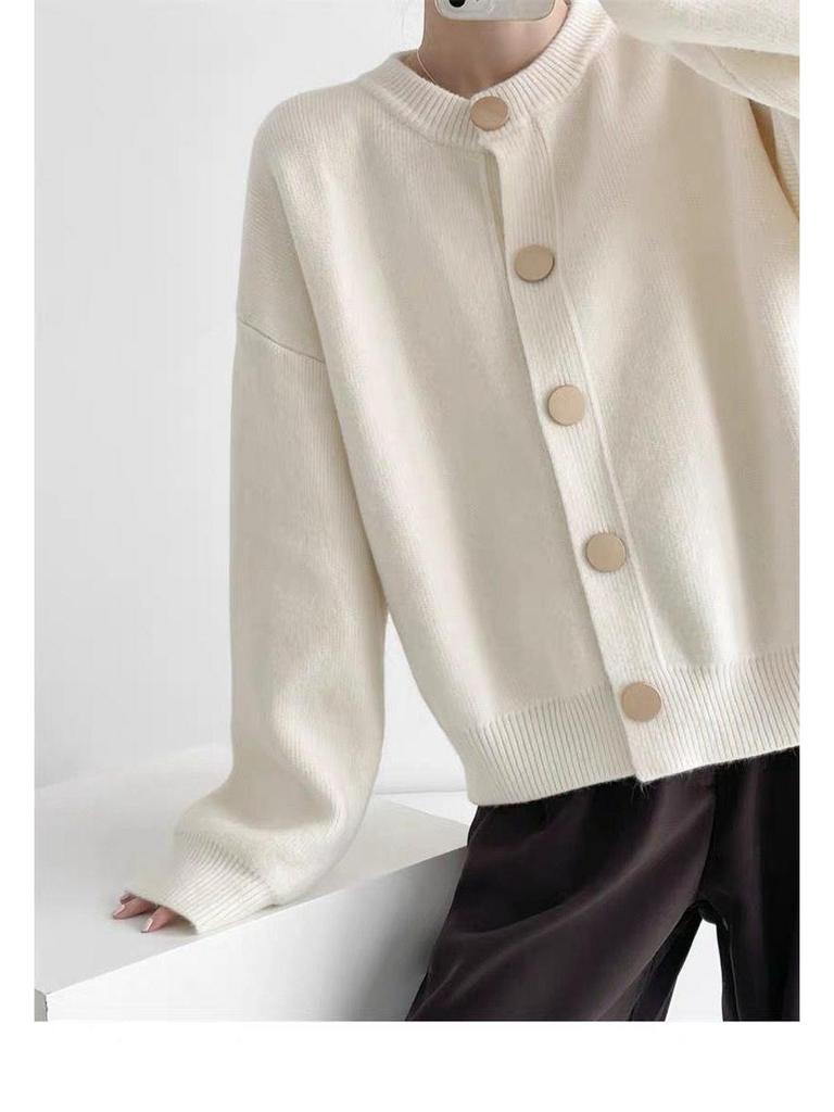 Design-Sense Einfarbiger Strickcardigan - Lockerer Rundhalsausschnitt, Einreiher, Vielseitig für Herbst/Winter 2024