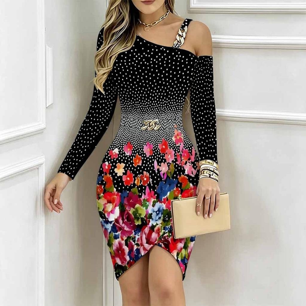 Women Plus Size Asymmetric Cold Shoulder White Red Vintage Floral Print Wrap Bodycon Midi Dress
