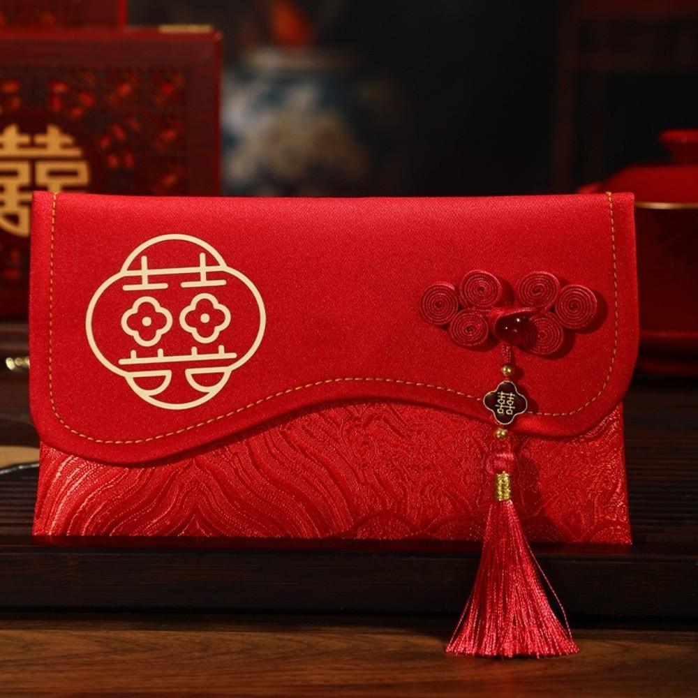 Traditional Red Envelope Best Wishes with Tassel Wedding Envelope Multiple Patterns Handmade Red Lucky Bag Festival Occasion