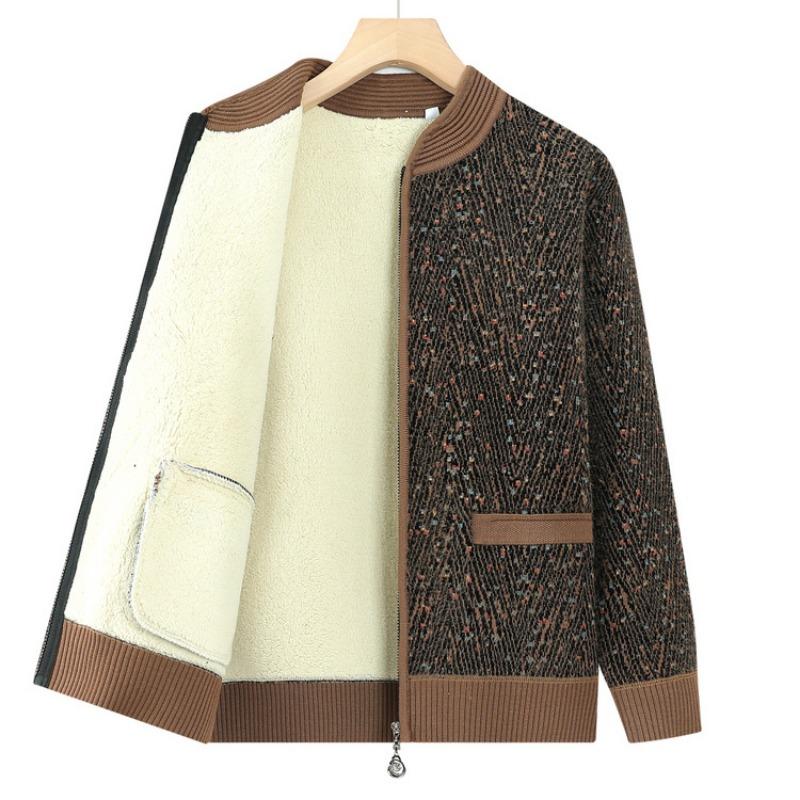 Middle Aged Women's Clothing Mother Knitted Warm Clothes Elderly Sweater Grandma Autumn and Winter Fleece Jacket Old Lady Clothes