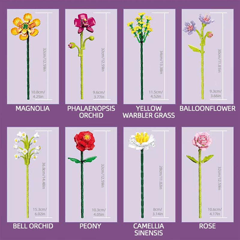 Flower Bouquet Building Blocks Eternal Flower Rose Sunflower Plant Model Bricks Set With Vase DIY Toys For Kids Children Gifts
