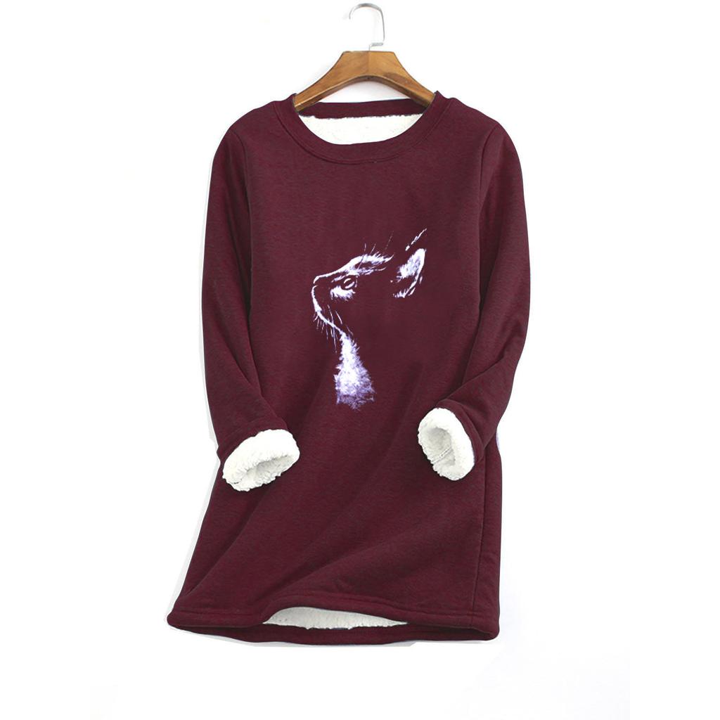 Women Thick Fleece Printing Sweatshirt Warm  Underwear Top