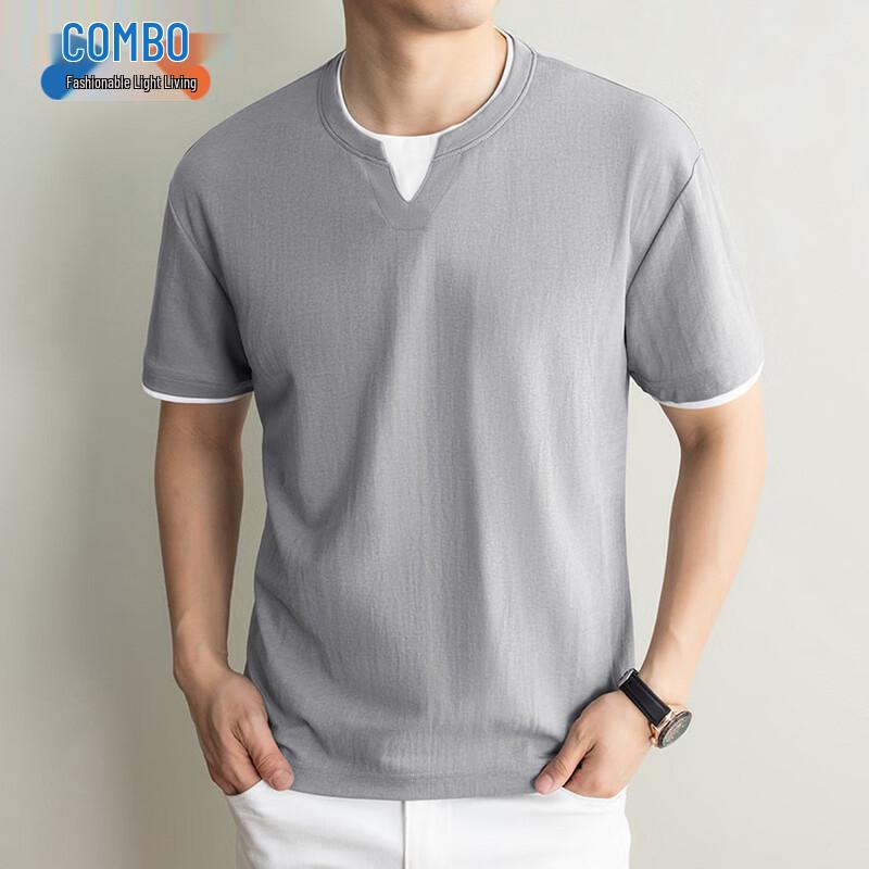 

Men s Faux Two-Piece Linen Blend Short Sleeve T-Shirt XL