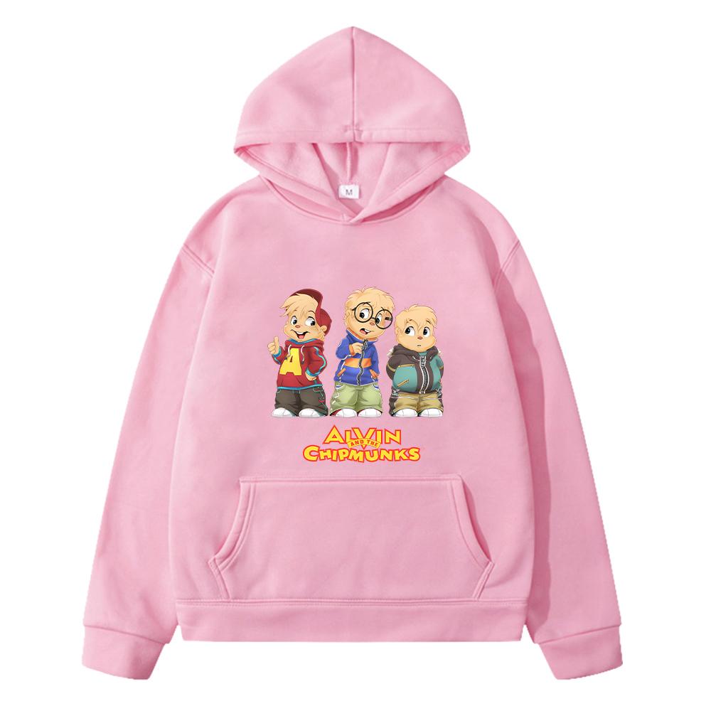 

alvin and chipmunks costume print anime hoodie Fleece Jacket Kawaii sweatshirt y2k pullover Autumn Cartoon hoodies girls clothes 130 рожевий