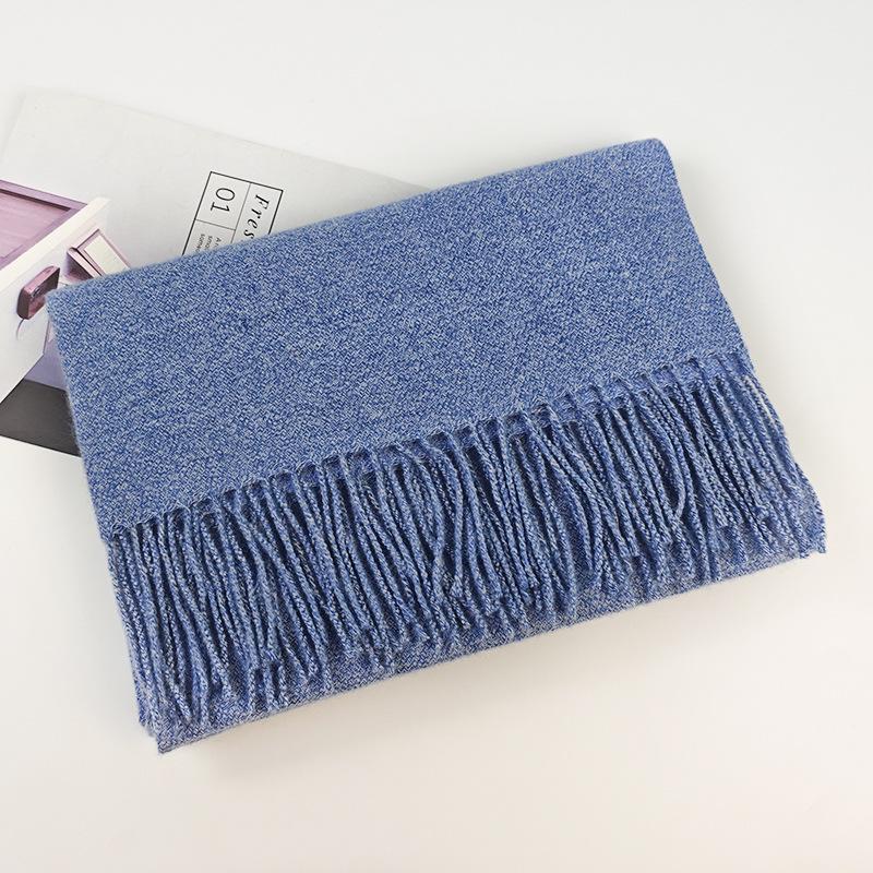 Women s Autumn/Winter Warm Pure Color Jacquard Imitation Cashmere Scarf with Tassels 200*70cm