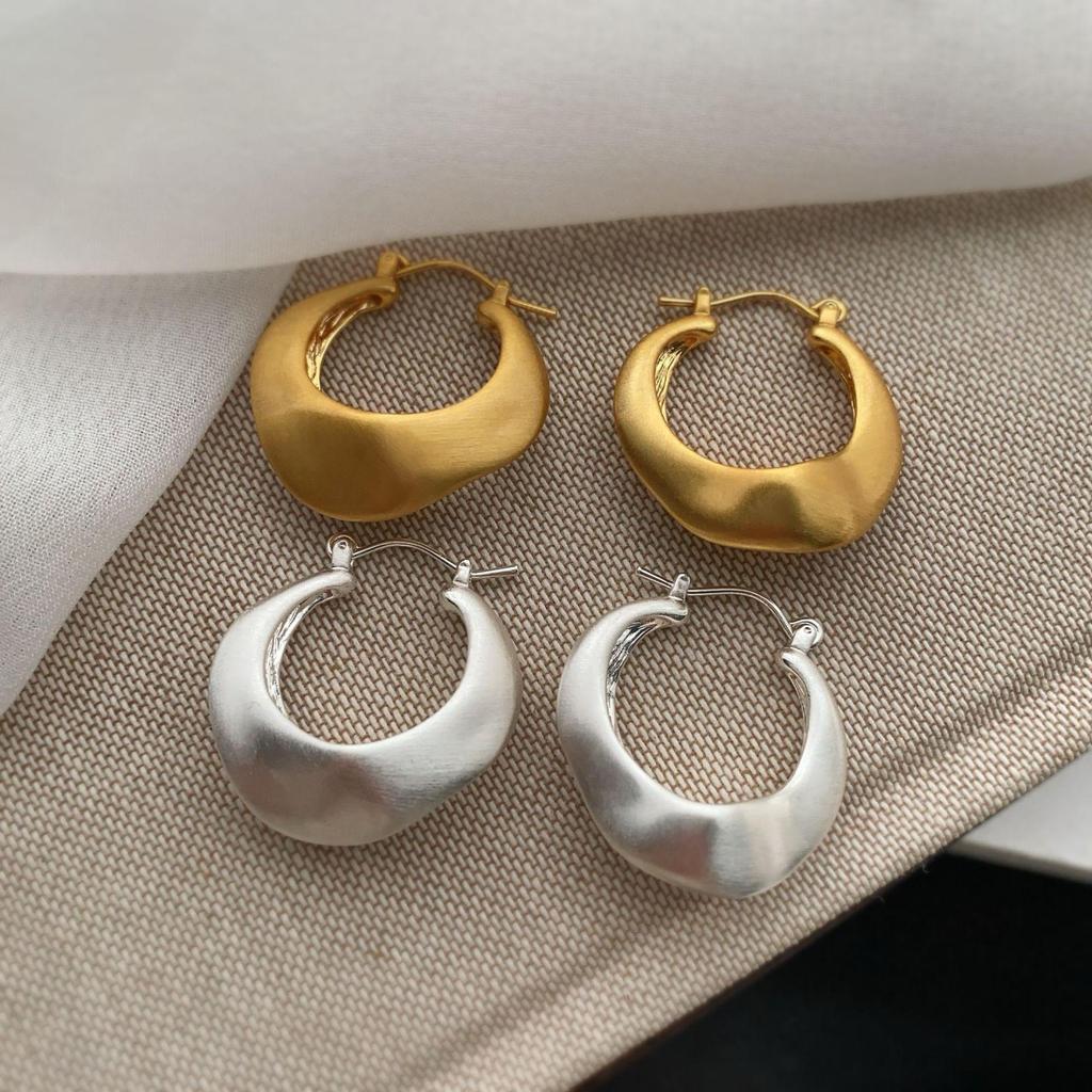 Irregular Design Earrings French Hand Brushed Niche Design High Sense Exquisite Versatile Earrings