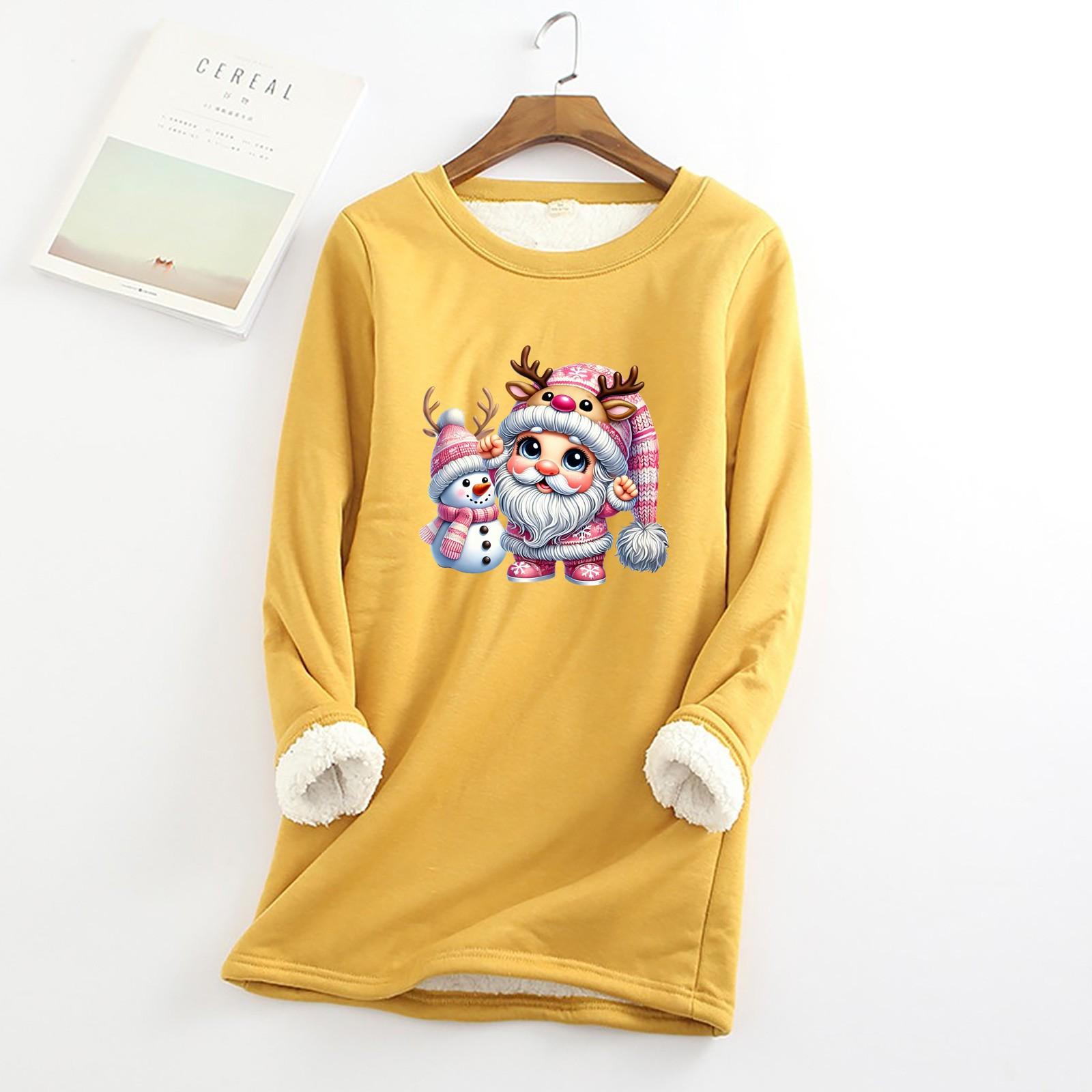 

Теплий довгий жіночий плюшевий кашеміровий топ із круглим вирізом і принтом L жовтий