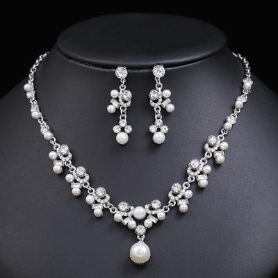 Bridal Dress Personality Pearl Necklace Earrings Set Femininity Alloy Droplet Shape