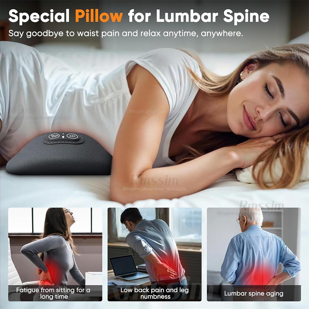 3 In 1 Electric Lumbar Support Pillow with Adjustable Height Lying Flat Waist Relief Waist Support Waist Pillow Heating Vibratin