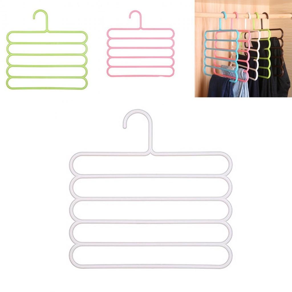 New Multi-functional Five-layer Pants Rack Clothes Hanger Candy-colored Plastic Hanger For Storage And Organization