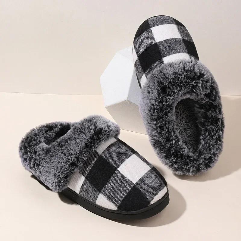 Fashion Cotton Slippers for Women 2025Closed Toe Keep Warm Fur Slippers Casual Shoes Woman Comfort Soft Sole Non-Slip Cotton Padded Shoe