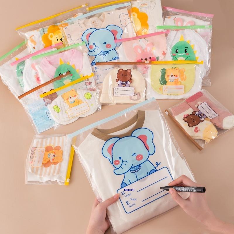 10/15/20Pcs Transparent Thickened Packaging Bag Cartoon Space Saving Storage Bag Elephant Giraffe Zipper Bag For Kindergarten