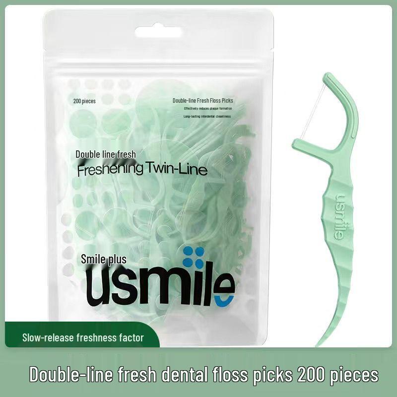usmile Double Line Fresh Mint Floss Picks - 60 Individually Wrapped Portable Sticks