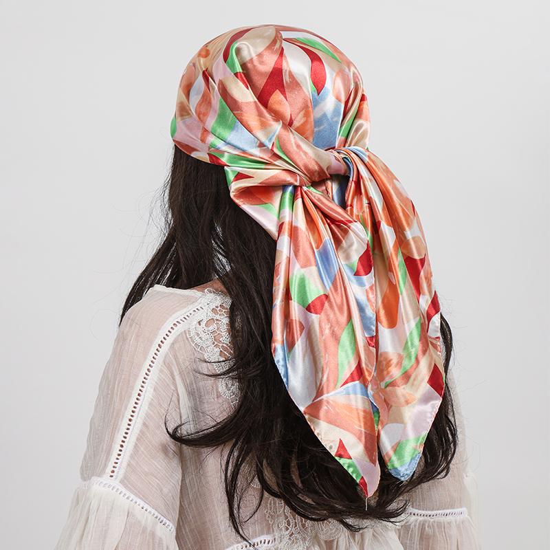 90cm Square Silky Smooth Kerchief Popular Print Headcloth Luxury Silk Scarves Fashion Shawl Bandanna Foulard Women Hijab