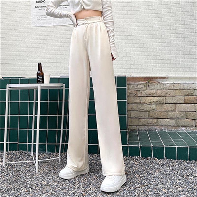 Korean Style Black Drapey High-Waisted Wide-Leg Suit Pants - 2024 Spring/Autumn