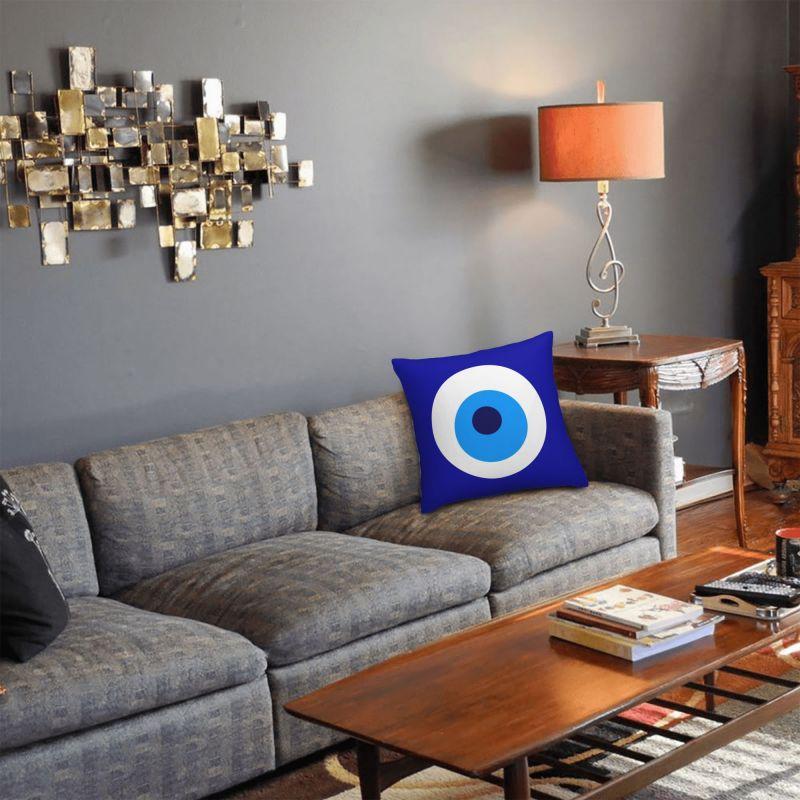 Custom Modern Nazar Evil Eye Protection Symbol Cushion Cover for Sofa Velvet Amulet Turkish Pillow Case Decoration