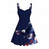 Women Plus Size Square Neck Sleeveless Strappy Dress American Eagle Flag Printed Fitted Waist Flared Hem