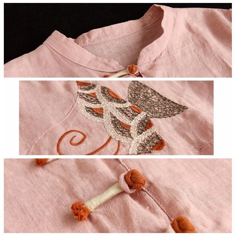 Ethnic Chinese Women Embroidery T-shirts Tops Blouse Retro Casual