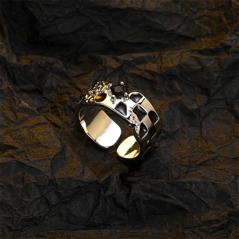 Black White Checkerboard Ring Women Jewelry Personality Oil Drop Black Ring 925 Silver Lady Trendy Finger Accessories Open Size