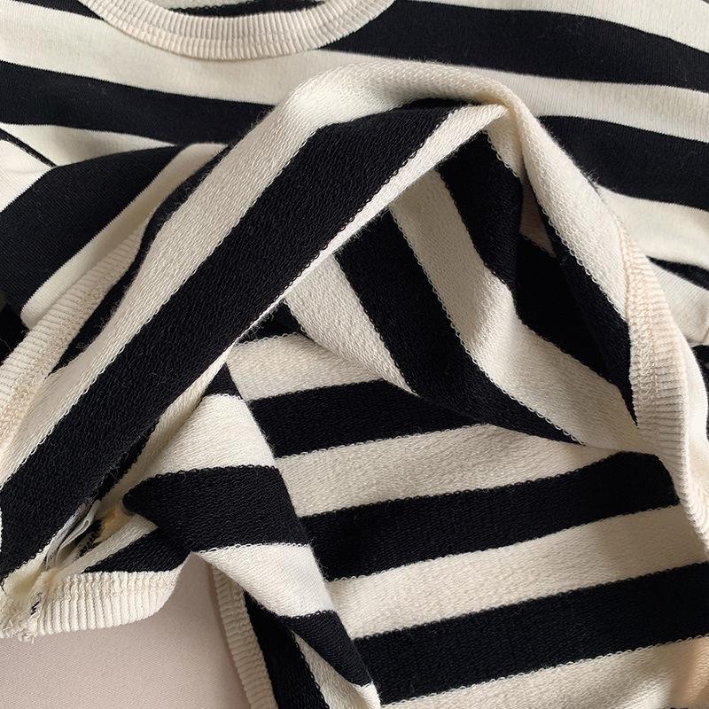 Korean Style Girls' Striped Long-Sleeve T-Shirt - Trendy Toddler Casual Top for Spring & Autumn 2025