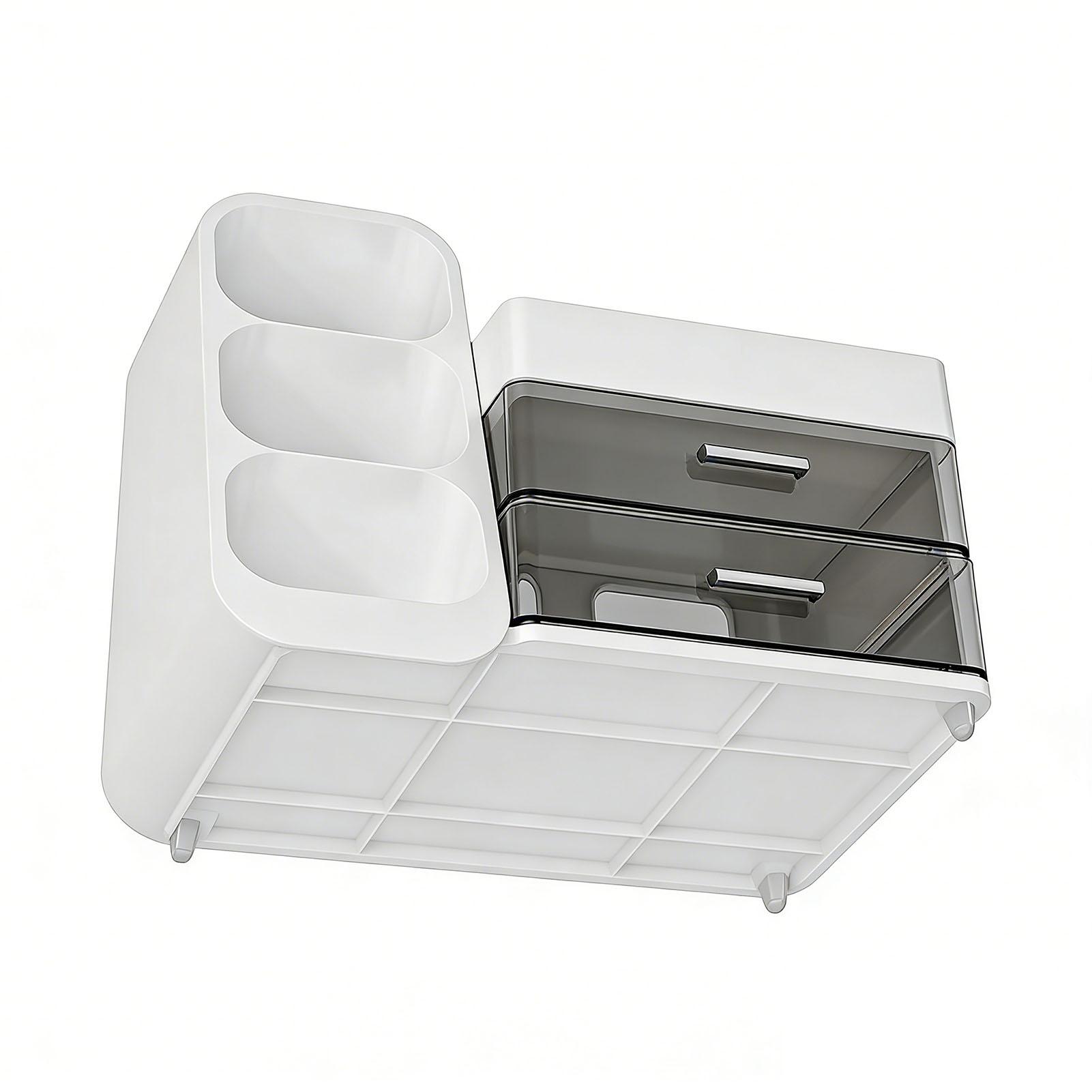 

Makeup with Drawers Plastic Cosmetic Display Case Skincare with Brush Holder for Vanity Bathroom Countertop