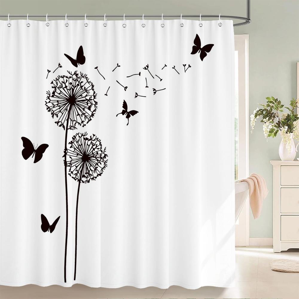 Nordic minimalist art printing Shower Curtain, Waterproof Fabric Flower and leaf Bird pattern Bathroom Curtain for Bathtub Decor