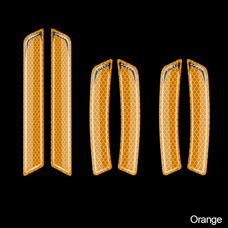 

6 шт. Предупреждающие наклейки для безопасности автомобиля, светоотражающие наклейки для автомобиля, светоотражающие полосы для бампера, внешние аксессуары, универсальные оранжевый