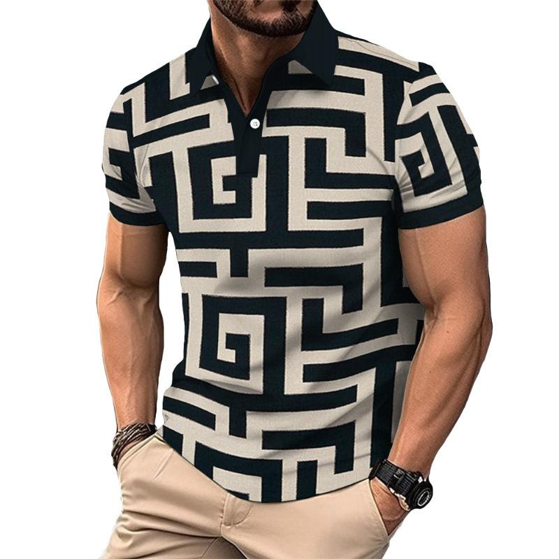 Men's Summer Short Sleeved Shirt with Personalized 3D Printed Button Polo Shirt