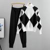 European Fashion Plaid Knitted Sweater Set - Women's Casual Two-Piece