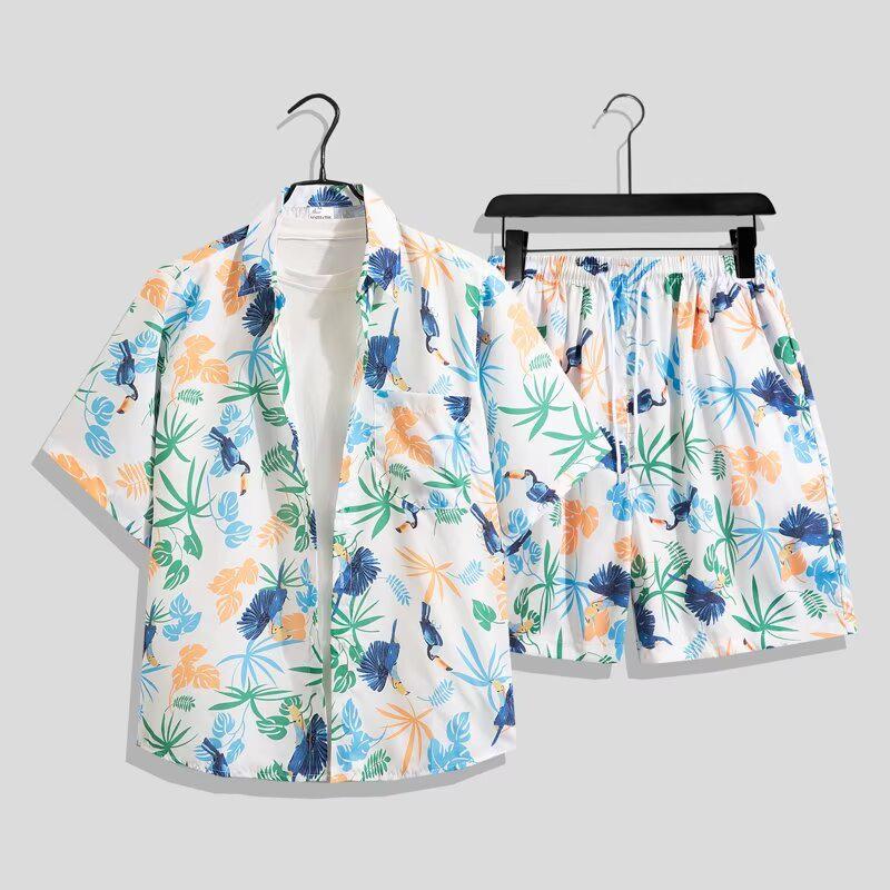 Men's Hong Kong Style Floral Shirt & Quick-Dry Shorts Set - Retro, Loose, Summer, Plus Size