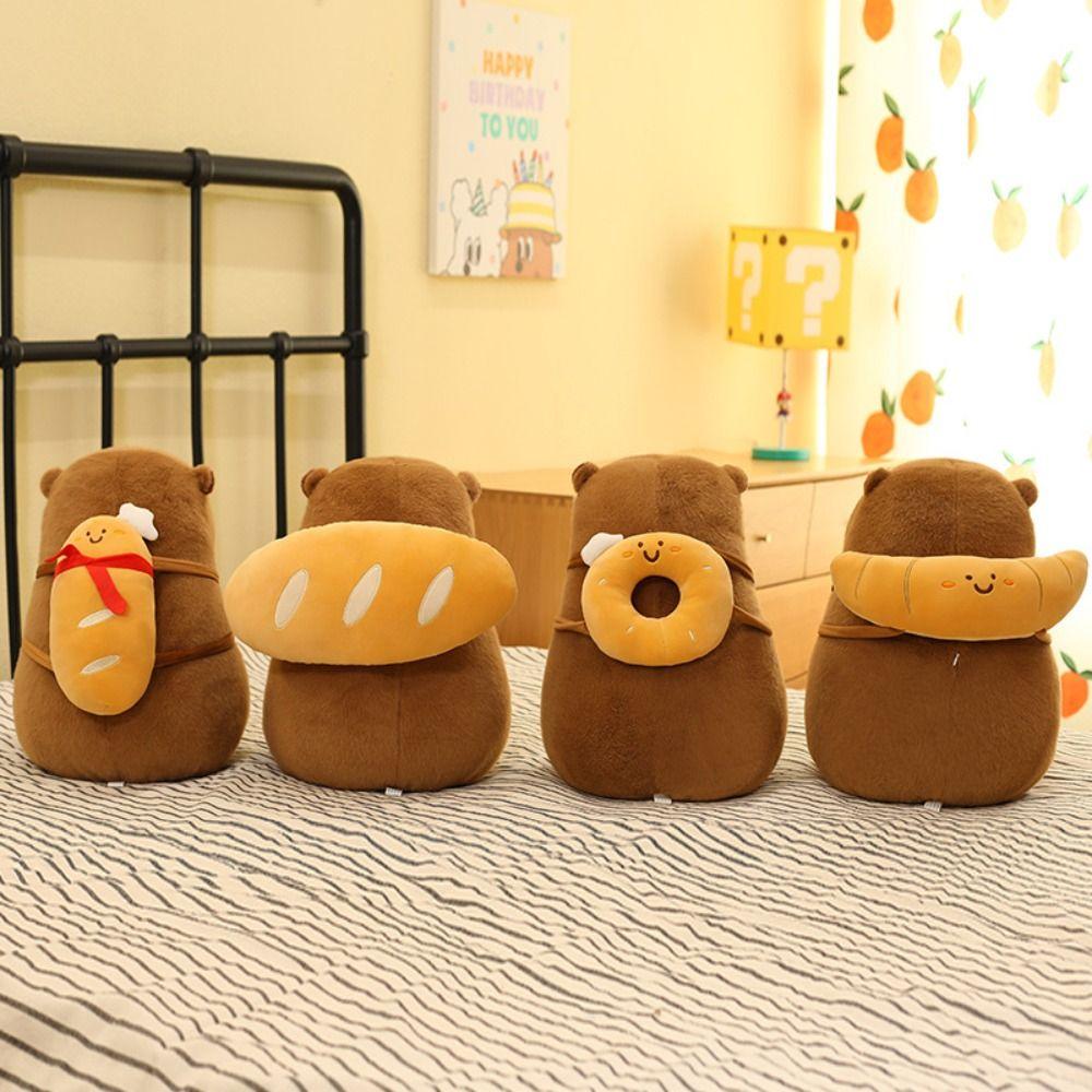 With Croissant Simulation Capybara Toy PP Cotton Stuffed Capybara Doll  Birthday Christmas