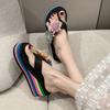 Fairy flower high heel one-word slippers female summer wear 2025 fashion with skirt thick bottom slope heel cool slippers
